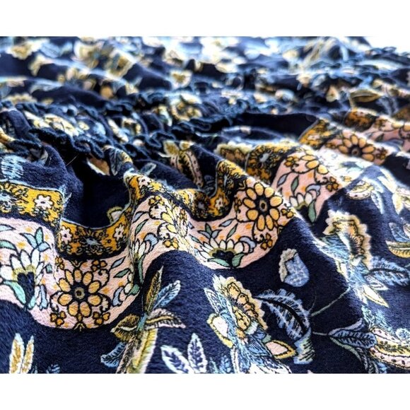 Francesca's MI AMI Blue & Yellow Floral Jacobean Peplum Peasant Top Size S - Picture 2 of 7